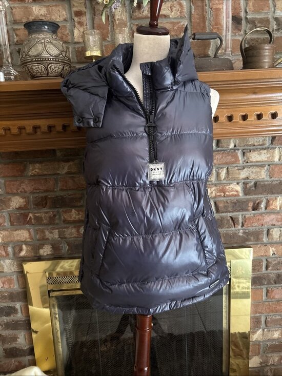 Dkny Jackets & Blazers - DKNY Sport Gray Down Shiny Puffer Vest New Size Small Sling Hiking Walking